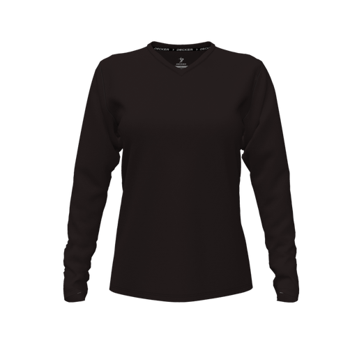 [CUS-DFW-TEES-CMF-VNK-LSL-BLK-FYXS-LOGO3] Decker Comfort T-Shirt (Female Youth XS, Black, V Neck, Logo 3, Long Sleeve)